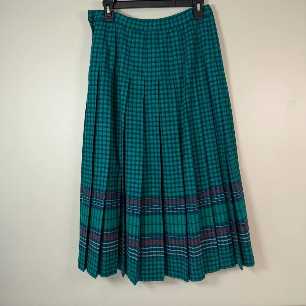 Pendleton Pleated Skirt Womens Size 12 Vintage Plaid Wool Midi Academia Classic